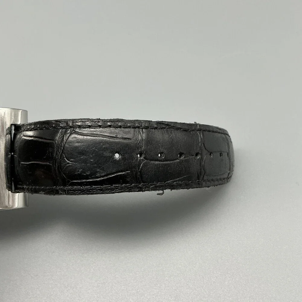 Guess G85569G Mens Watch 35mm Black Dial Leather Stainless Day Date New Battery